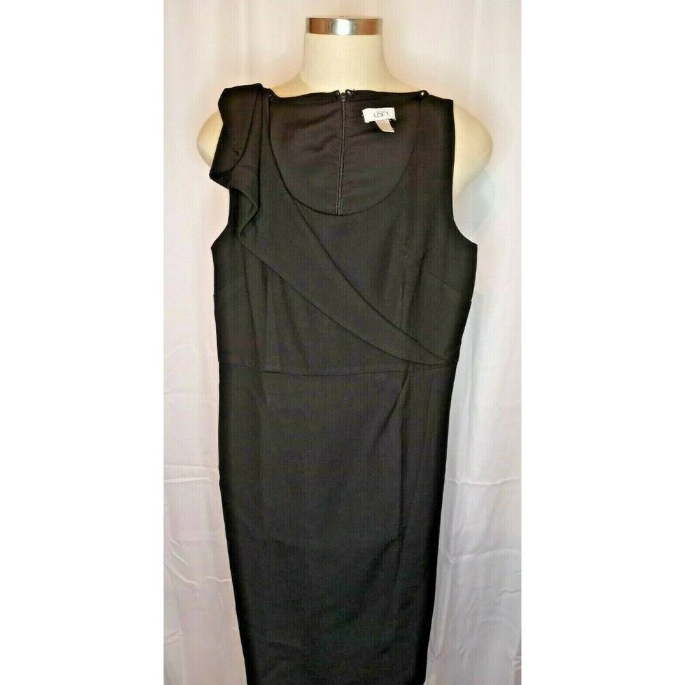 Loft Black Sleeveless Career Sheath Dress with Side Ruffle sz 6